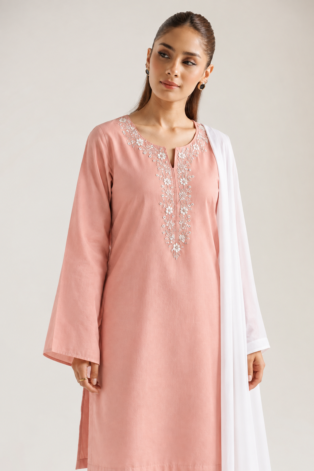 Elegant Pink Dhanak Suit with Machine Embroidery Crinkle Dupatta