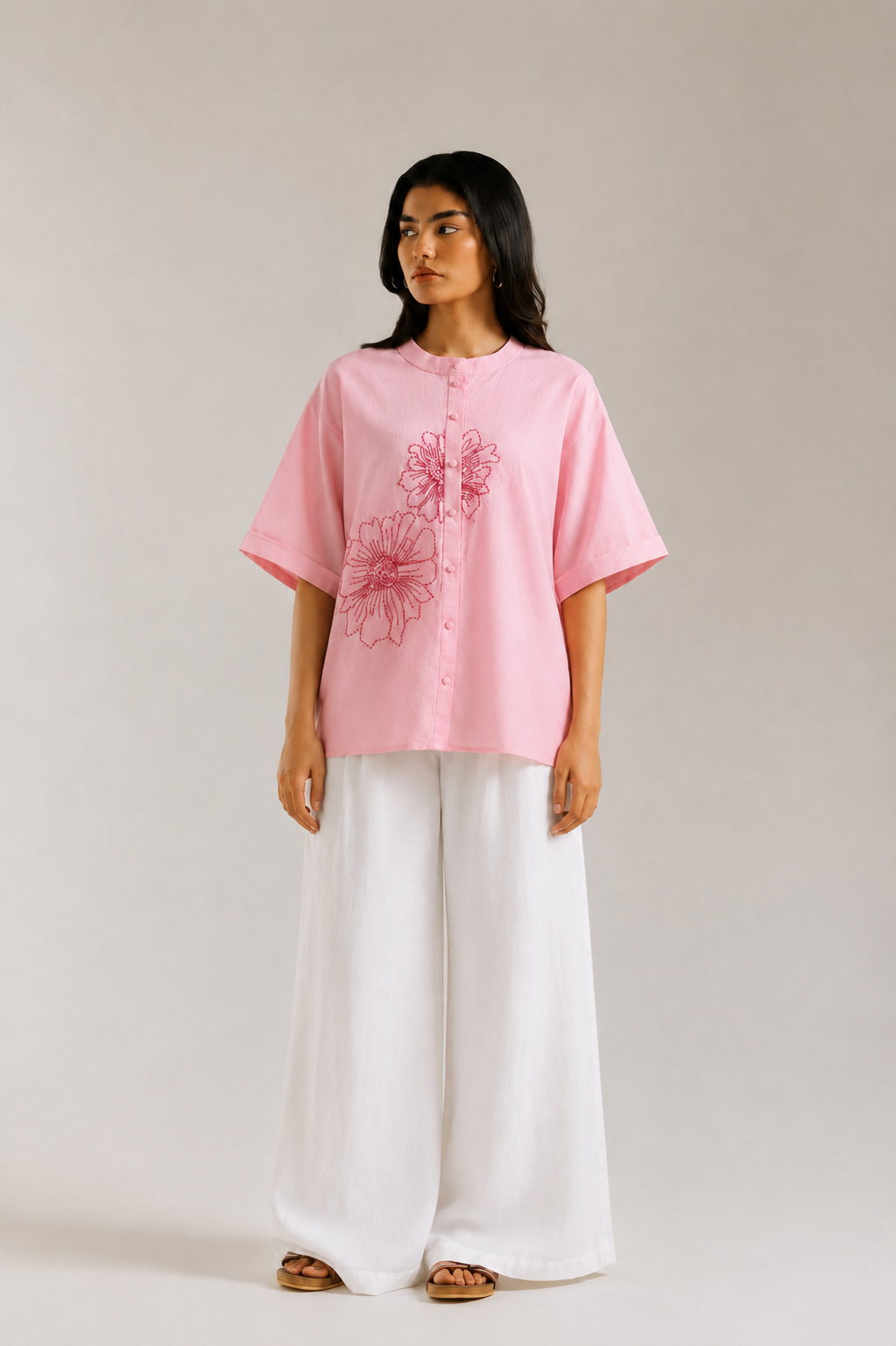 Blush Pink Hand Embroidered Khaddar 2-Piece