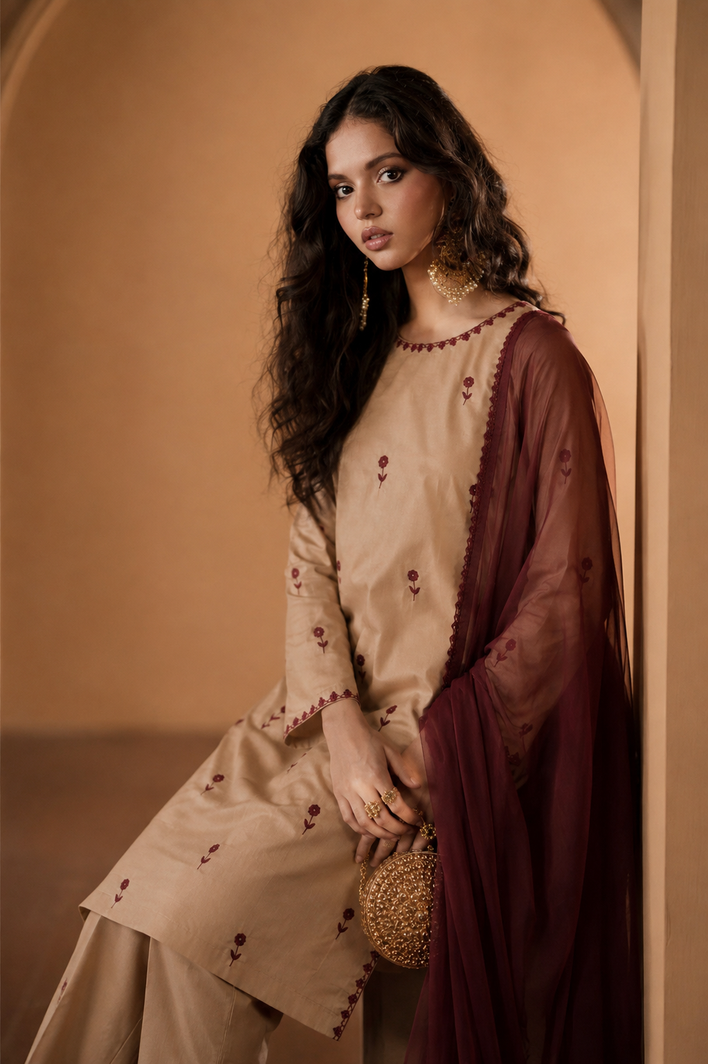 Handmade Daga &amp Moti Embroidered Branded Cotton 3-Piece Suit  Premium Luxury Collection