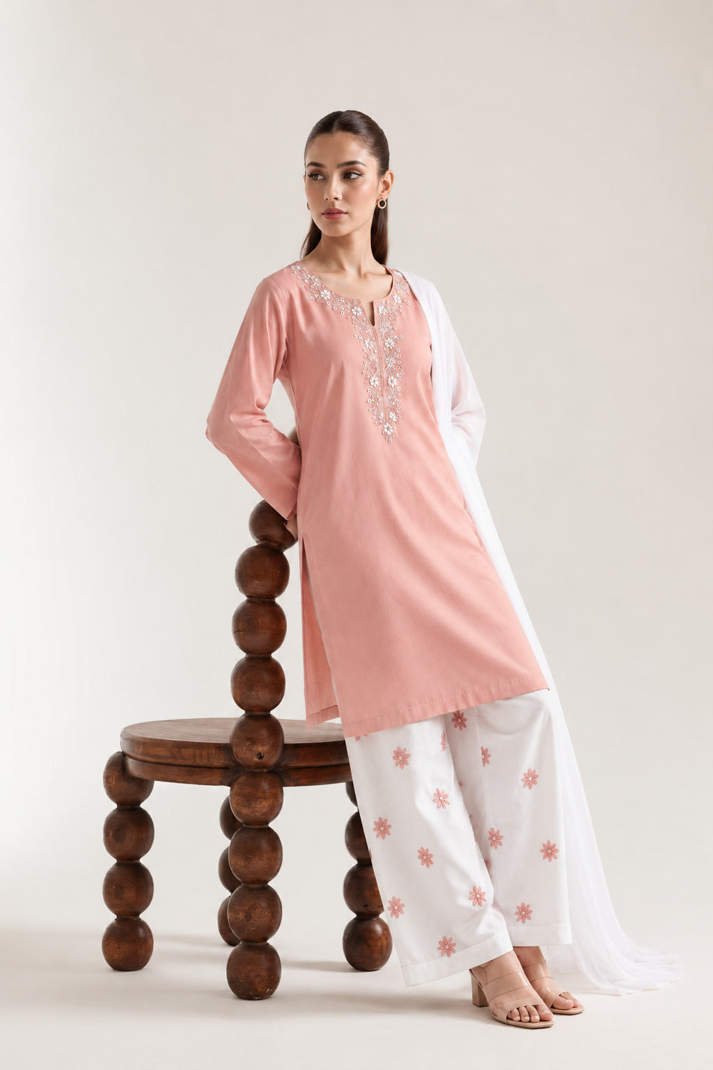 Elegant Pink Dhanak Suit with Machine Embroidery Crinkle Dupatta