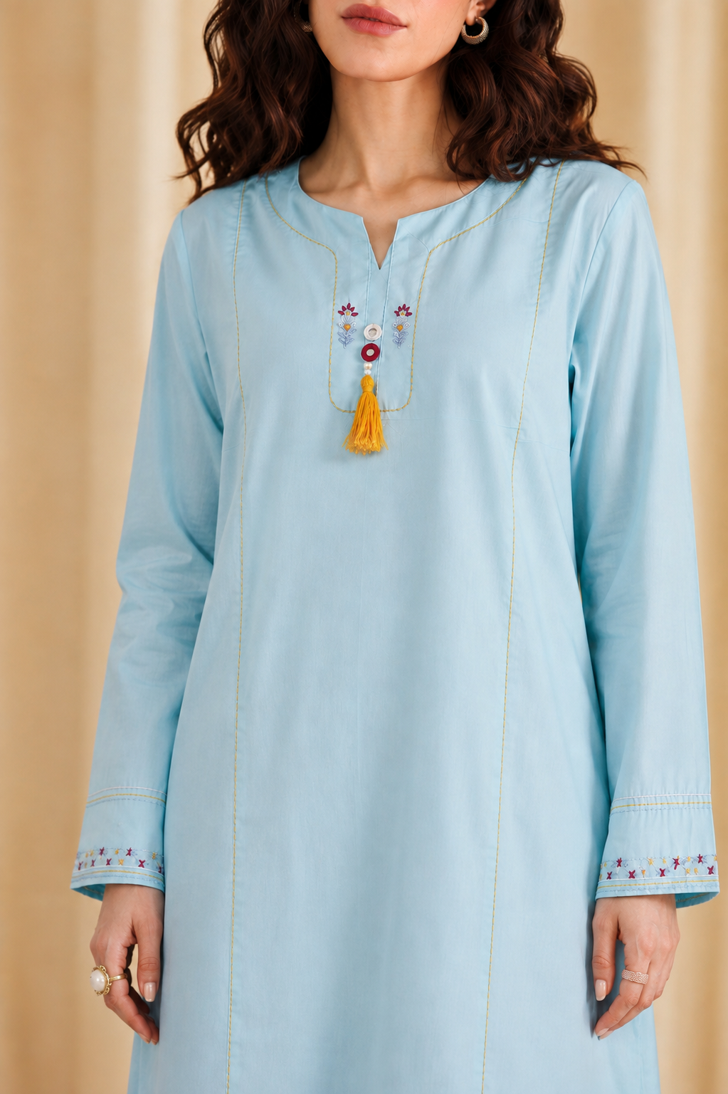 Premium Lawn Hand Embroidered 2-Piece Suit Light Blue