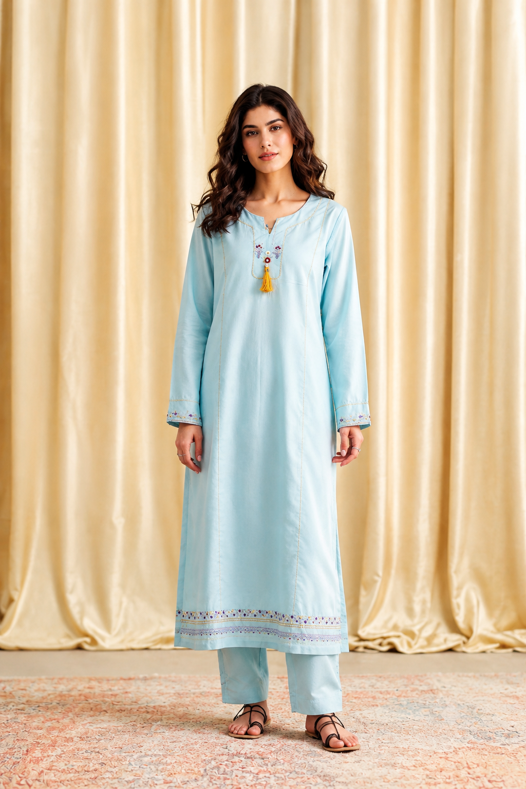 Premium Lawn Hand Embroidered 2-Piece Suit Light Blue