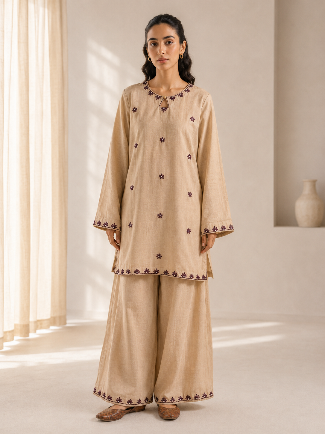 Hand Embroidered Khadar 2-Piece Set