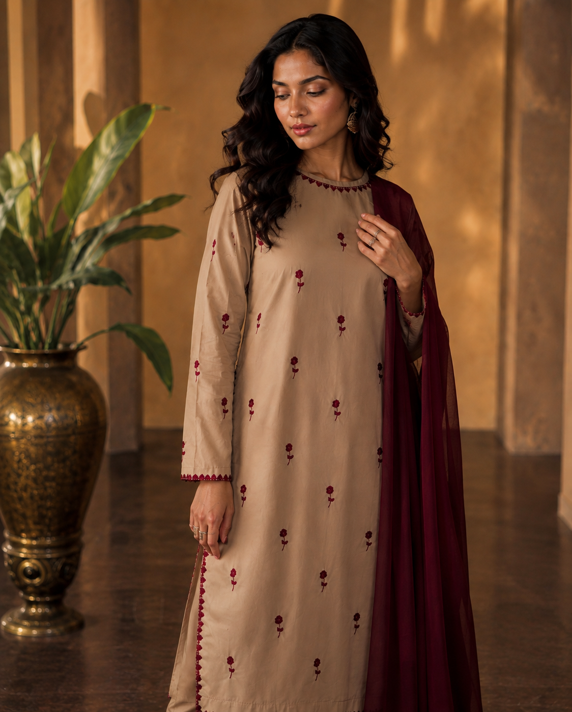 Handmade Daga &amp Moti Embroidered Branded Cotton 3-Piece Suit  Premium Luxury Collection