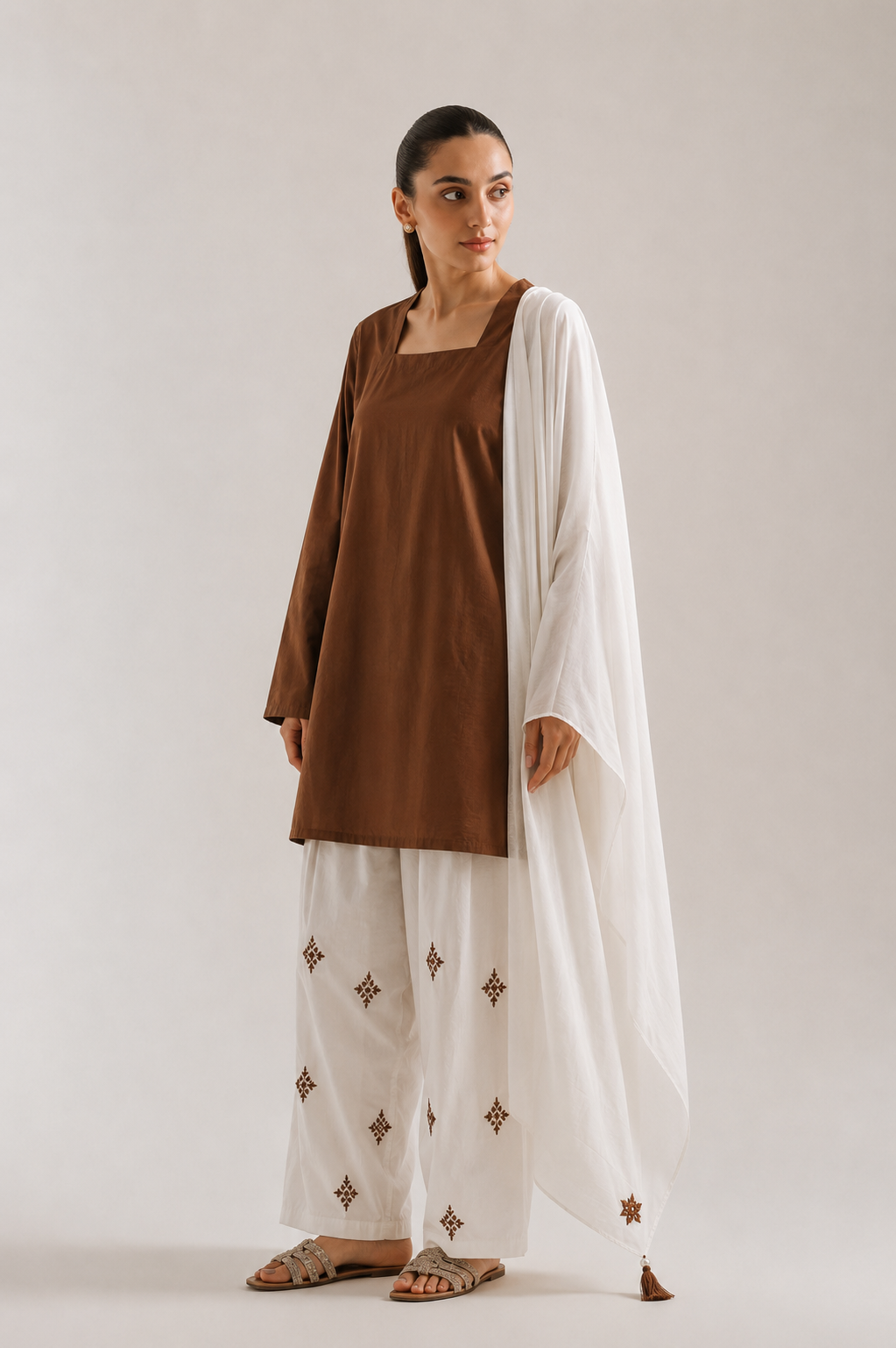 Mocha Luxe Hand Embroidered Premium Lawn 3-Piece