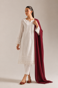 Premium Lawn 3-Piece Embroidered Suit with Lace Detailing White &amp Maroon