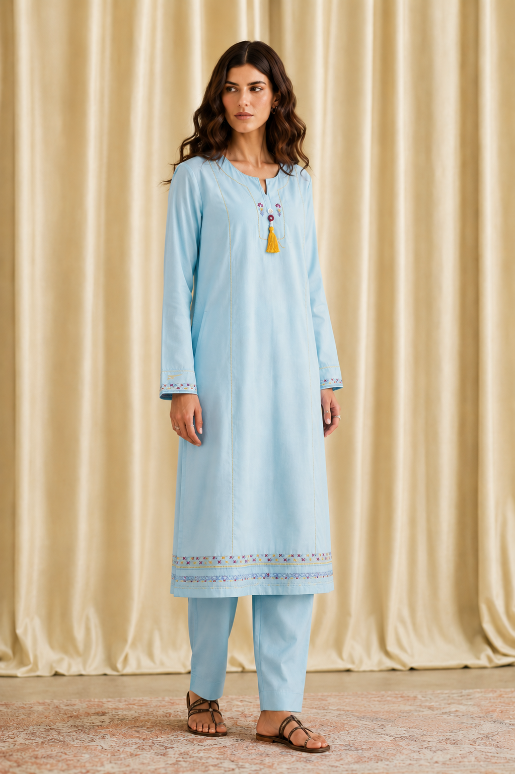Premium Lawn Hand Embroidered 2-Piece Suit Light Blue