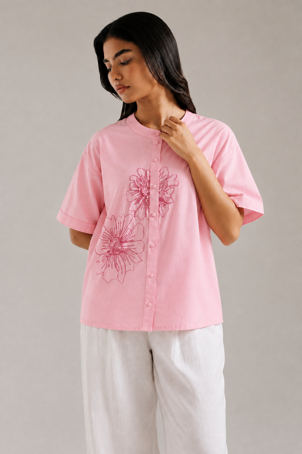 Blush Pink Hand Embroidered Khaddar 2-Piece