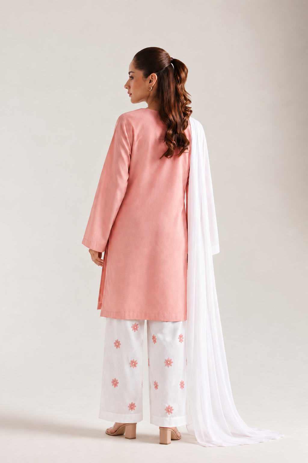 Elegant Pink Dhanak Suit with Machine Embroidery Crinkle Dupatta